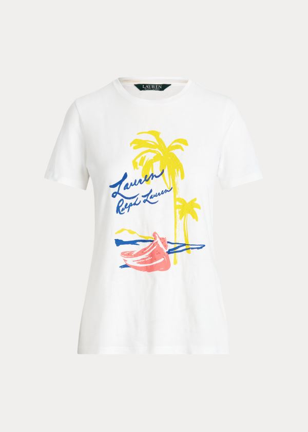 Ralph Lauren Print Cotton-Blend T Shirt Dame Danmark (QHCIV3270)